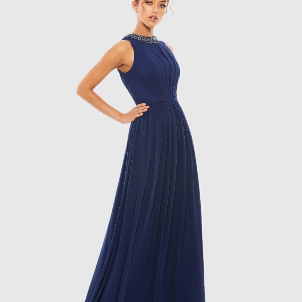 Mac Duggal Formal Gown Navy Chiffon Size 12